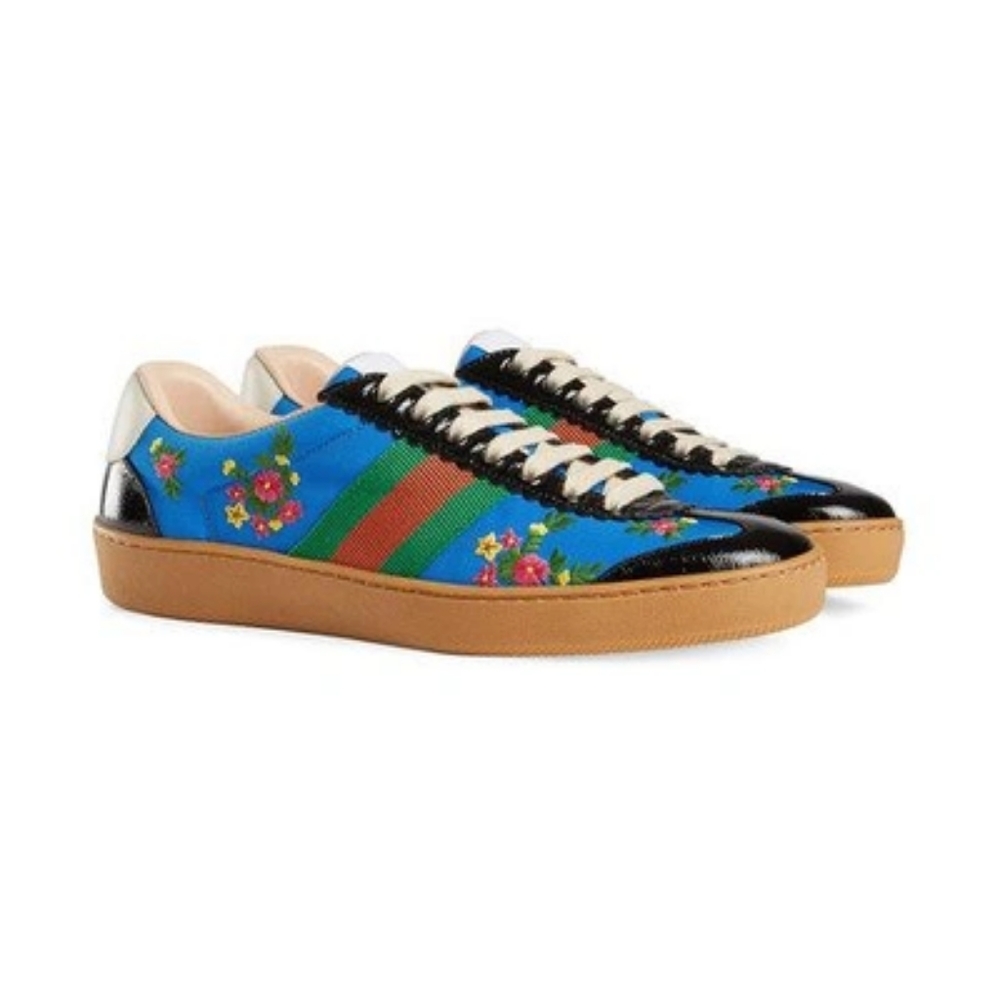 GUCCI G74 Nylon Sneaker With Web In Blue, size 36